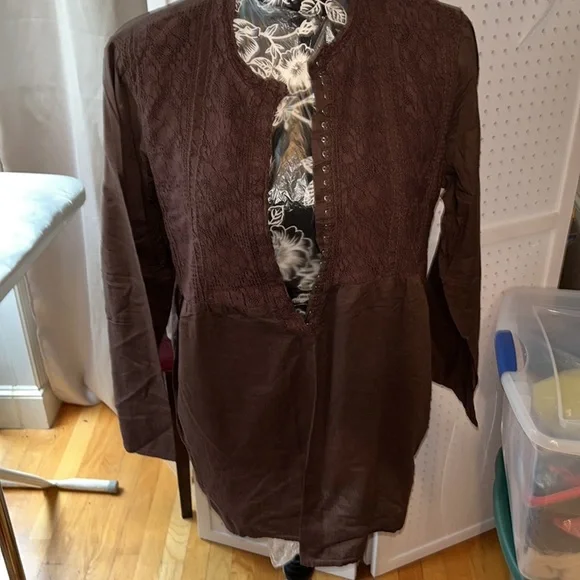 Caribbean Joe size large brown long sleeve top 100% cotton NWOT - Picture 6 of 10